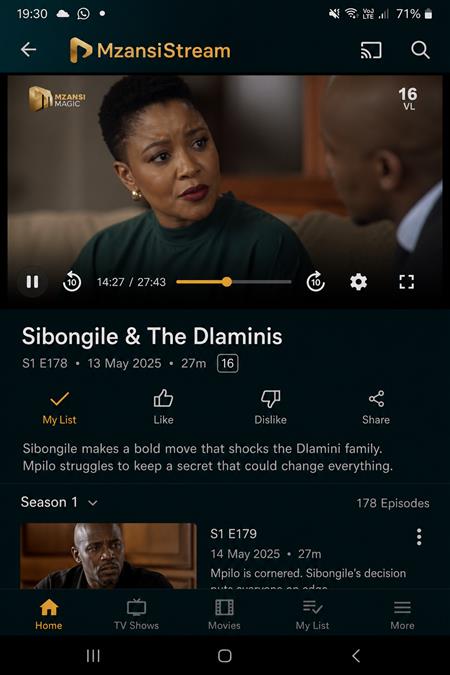 YeboPlay app playing SA local series
